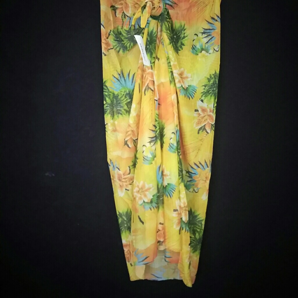 Orange hawaiian floral print wrap coverup